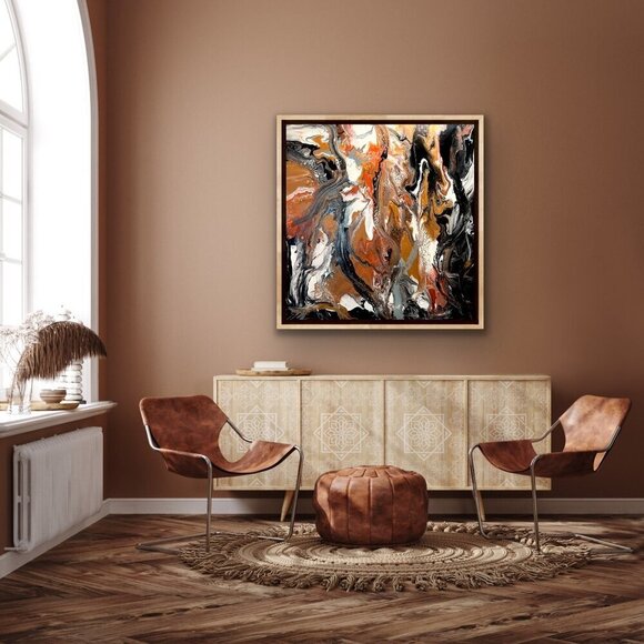 Large Hand Crafted Acrylic Abstract Painting Neutral Earth Tone Modern - Picture 5 of 11